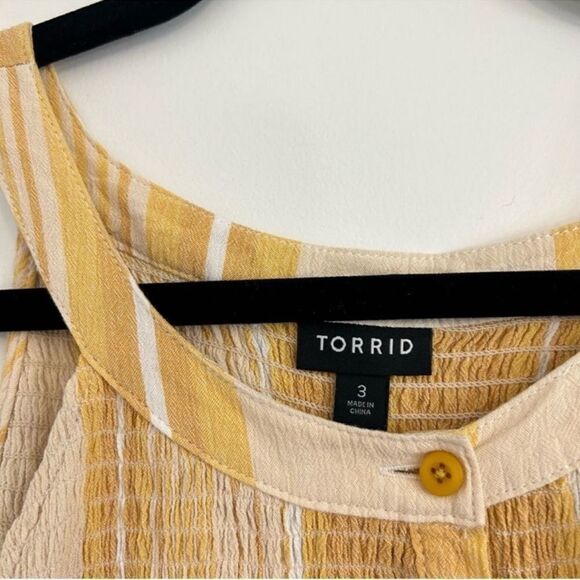 Torrid Yellow Babydoll Rayon Crepe Smocked Tank Sleeveless Stripes 3X - Picture 6 of 11